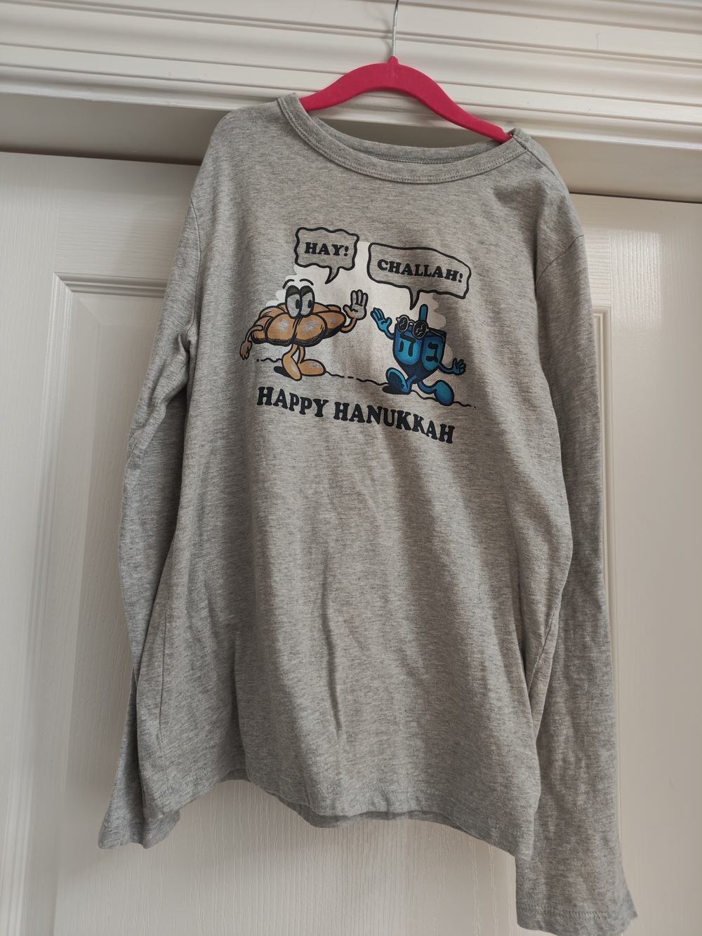 GAP Gray Kids "Happy Hanukkah" Long-Sleeve Tee with Blue Dreidel Print